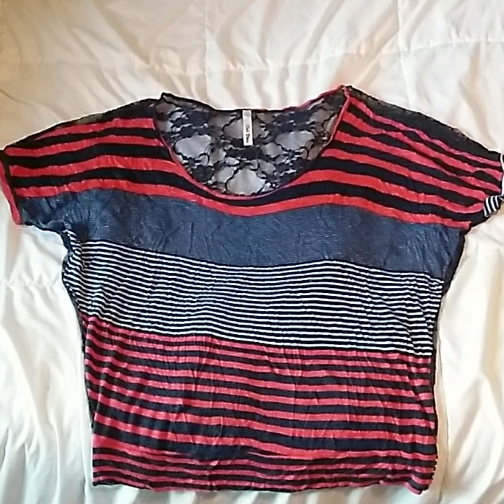 Pink and Navy top with lace back